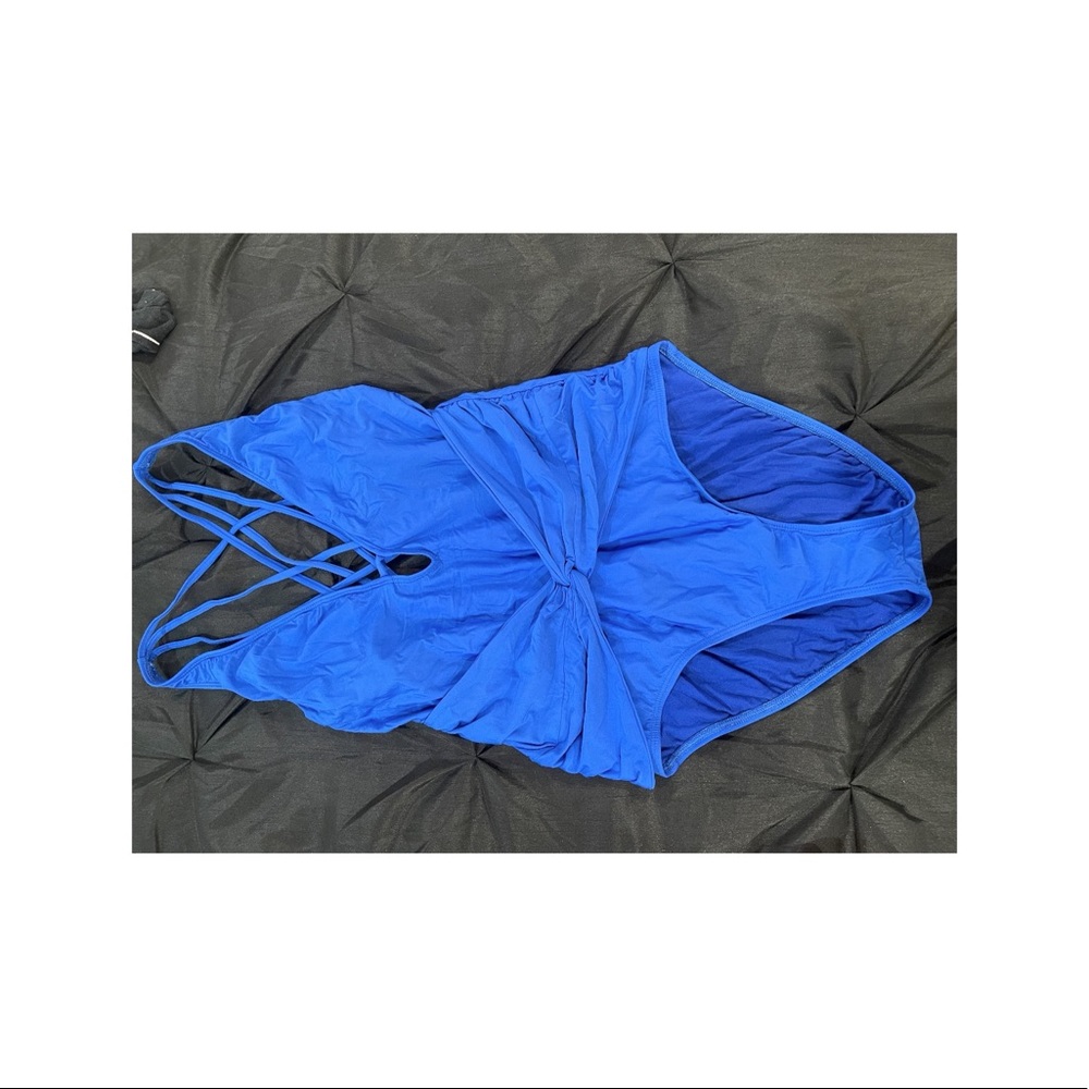 Blue one piece bathing suit